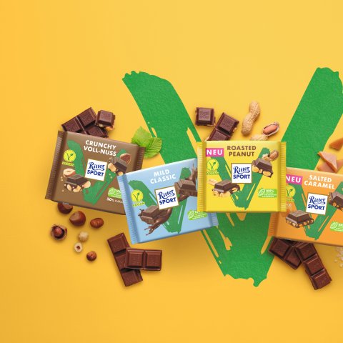 Mit Kakao aus dem Cacao-Nica Programm: die fünf veganen Ritter Sport Sorten